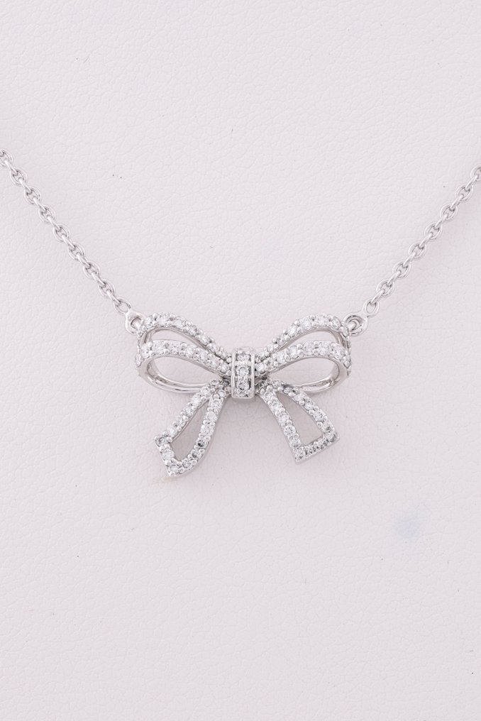 吊墜頸鏈 - 18 克拉 黃金, 镀铑 -  0.33ct. tw. 鉆石 (天然) #4.3