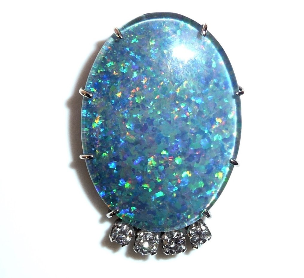 Κρεμαστό κόσμημα - 14 καράτια Λευκός χρυσός -  16.90ct. tw. Διαμάντι (Φυσικό)  - Οπάλιο - Αυστραλιανός Όπαλ #4.3