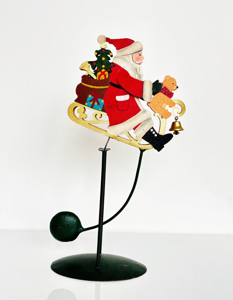 Vintage Balancing Santa Toy – Moving Santa & Bear - Statue - Metall #4.3