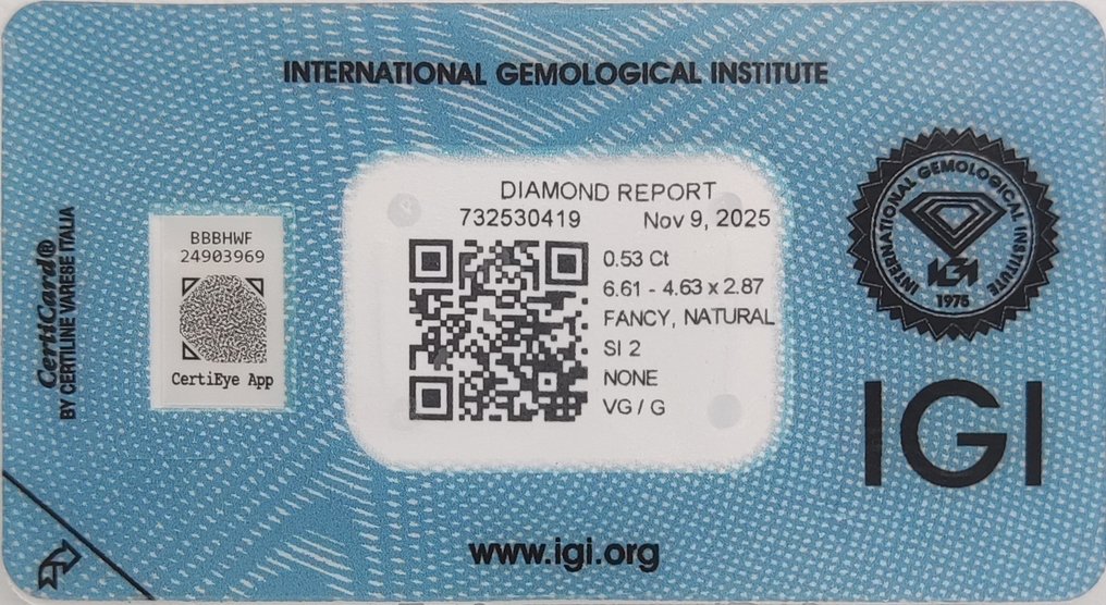 没有保留价 - 1 pcs 钻石  (天然色彩的)  - 0.53 ct - 梨形 - Fancy 棕色 橙色 - SI2 微内含二级 - 国际宝石研究院（IGI） #2.1