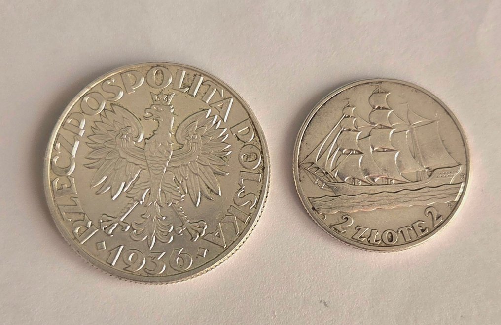 Πολωνία. Set of 2 coins: 2 & 5 Zlotych 1936 / Gdynia Seaport (χωρίς τιμή ασφαλείας) #1.0