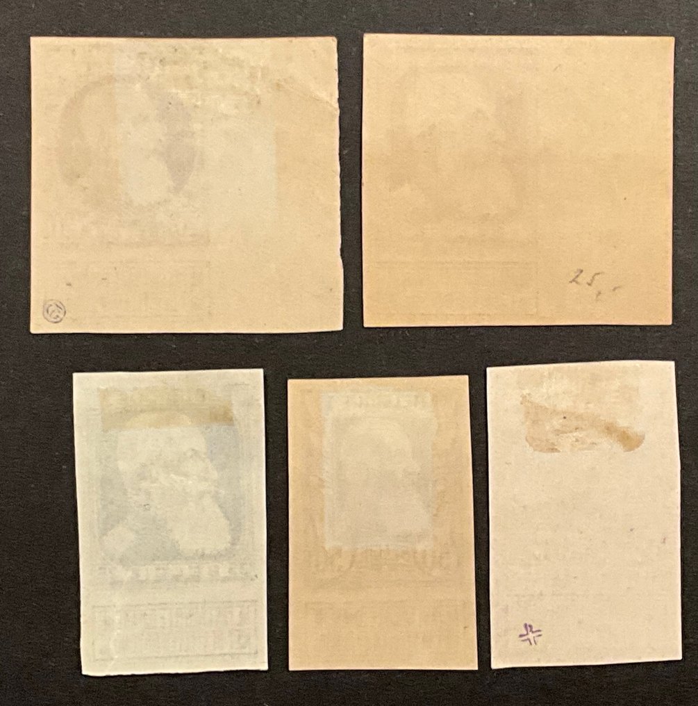 比利時 1905 - Leopold II - Grove Baard - 已采纳设计的样稿，呈现多种颜色 #1.0