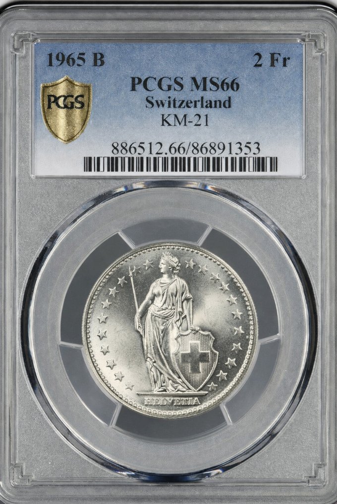 Suisse. 2 Francs 1965 - NGC MS66 #1.0
