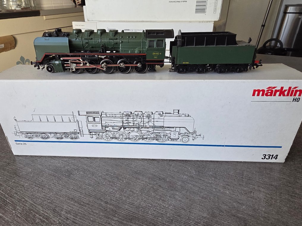 Märklin H0 - 3314 - Ατμομηχανή με όχημα μεταφοράς (1) - Sèrie 25 016 - NMBS #3.2