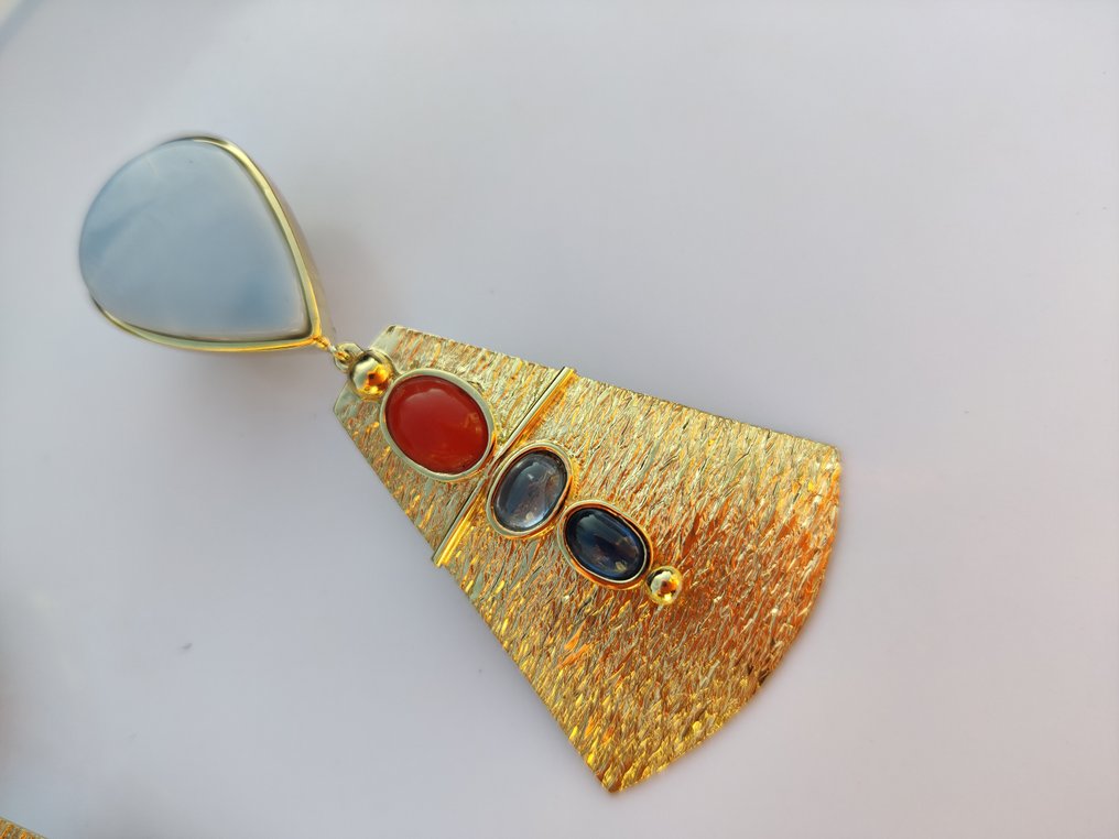 沒有保留價 - 耳環 銀 -  30.00ct. tw. 珊瑚 - 蛋白石 - Ethnos Design #4.3