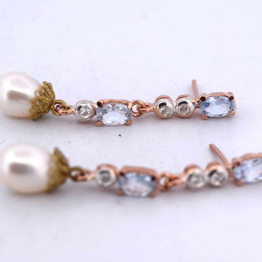 Ohne mindestpreis - Ohrringe - 9 Kt Roségold - 1.72ct. tw. Aquamarin - Diamant #4.3