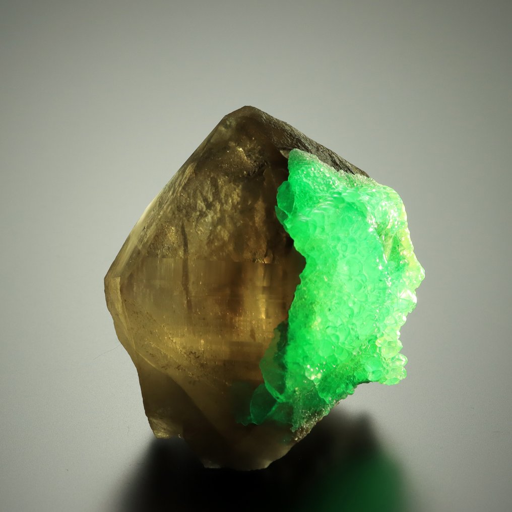 精彩的QUARTZ品种：烟水晶配荧光海蓝宝，来自纳米比亚Erongo。 标本 - 高度: 6.6 cm - 宽度: 5.6 cm- 144 g #1.0