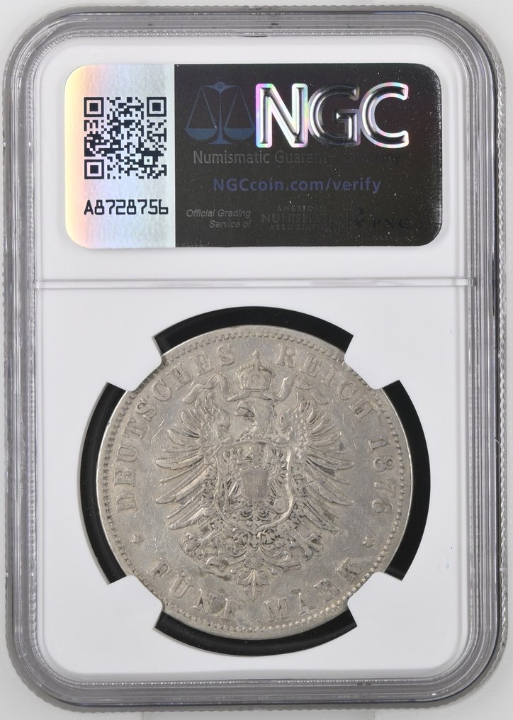Germania, Prussia 5 Mark 2x 1876/1907 / NGC Details (Senza prezzo di riserva) #2.1