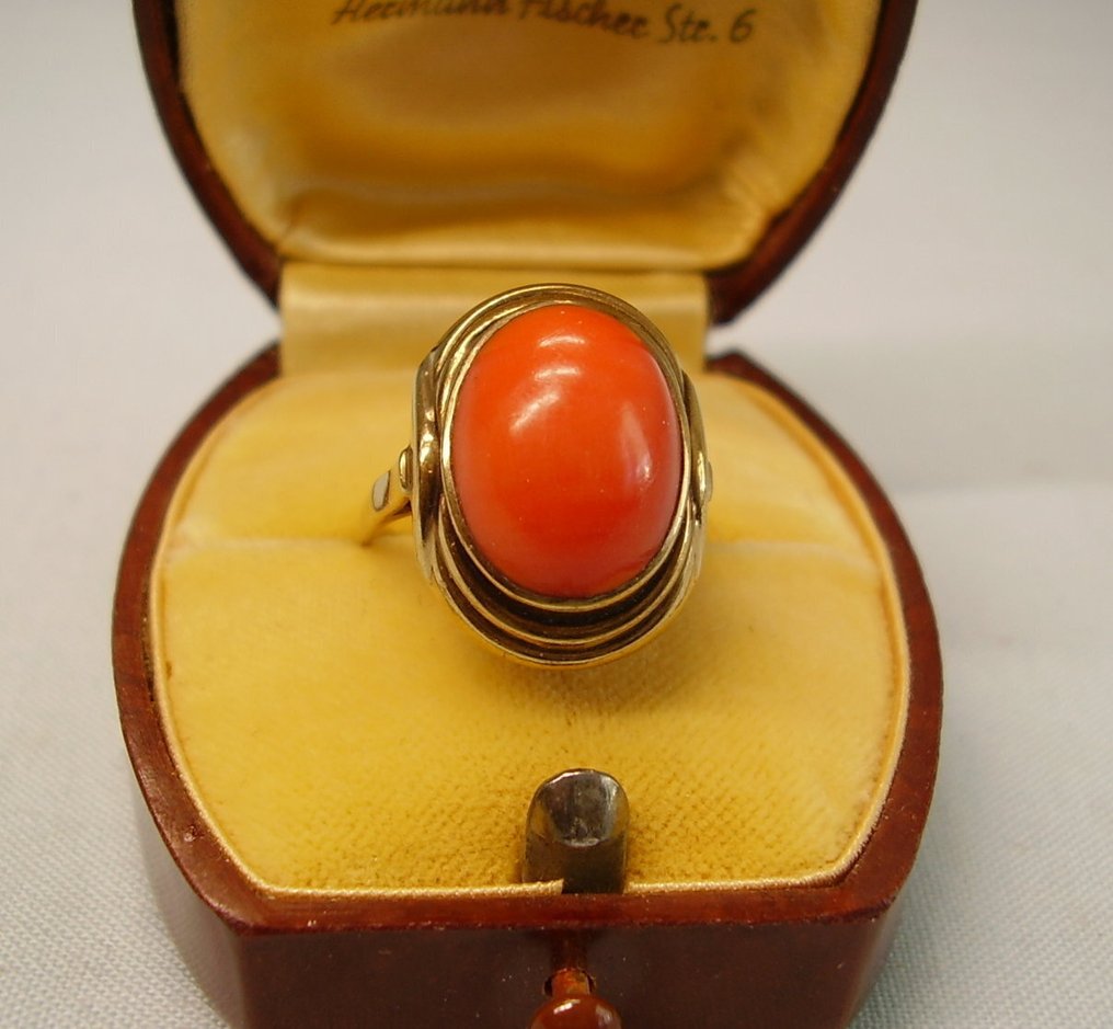 没有保留价 - 戒指 - 8K包金 黄金 -  6.00ct. tw. 珊瑚 - 金匠工艺 1920 #1.0