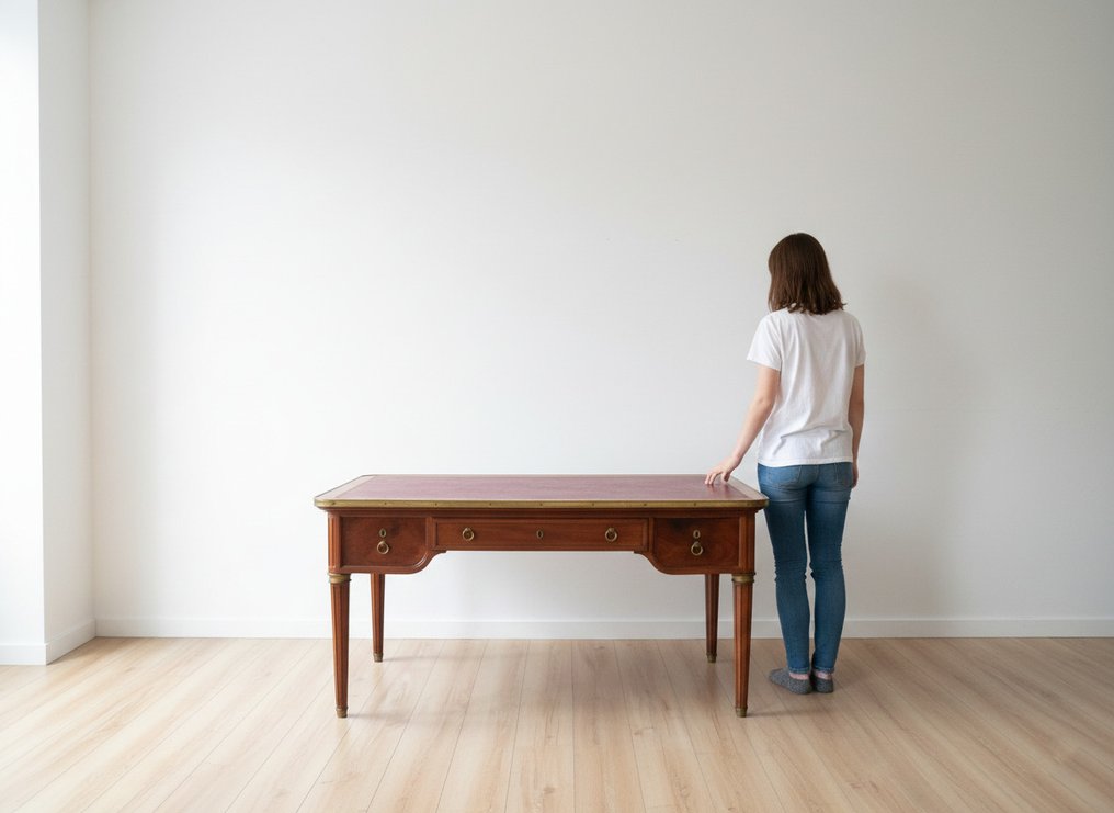 Bureau plat - 青銅色, 染色木材, 皮革, 黃銅 - 法式可伸缩书桌 #1.0