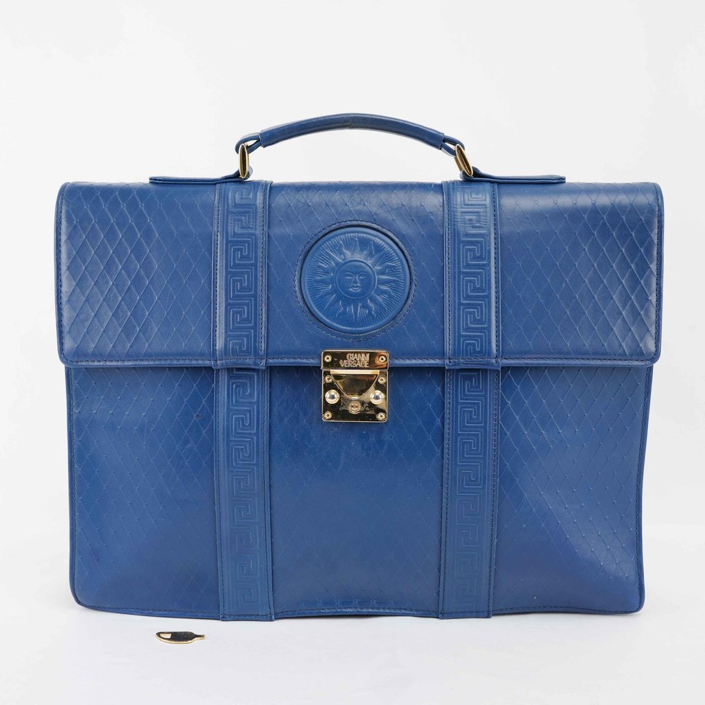 Gianni Versace - Blue Leather Medusa Briefcase – Gold-Tone Hardware – Vintage 1990s - Χαρτοφύλακας #1.0