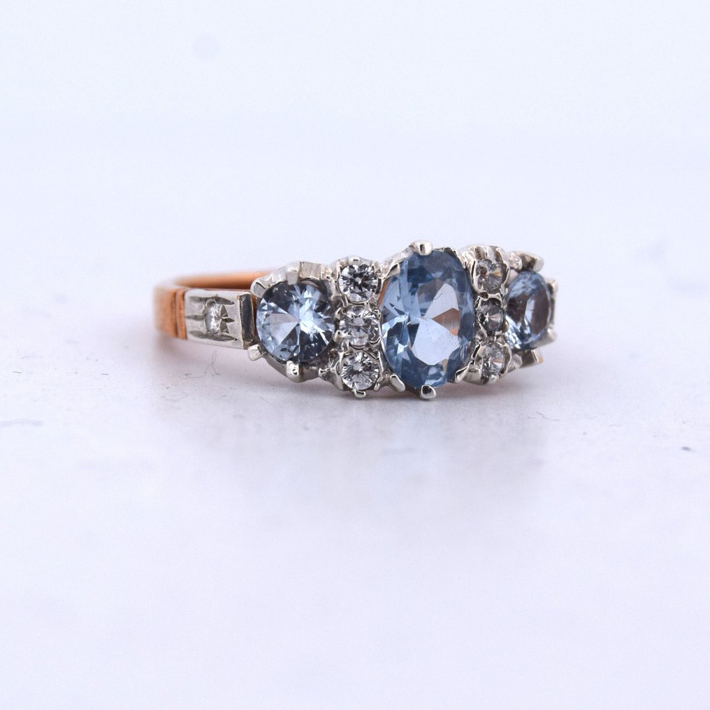 Ingen mindstepris - Armring - 9 kt. Rosaguld, Sølv -  1.06ct. tw. Akvamarin - Diamant #2.1