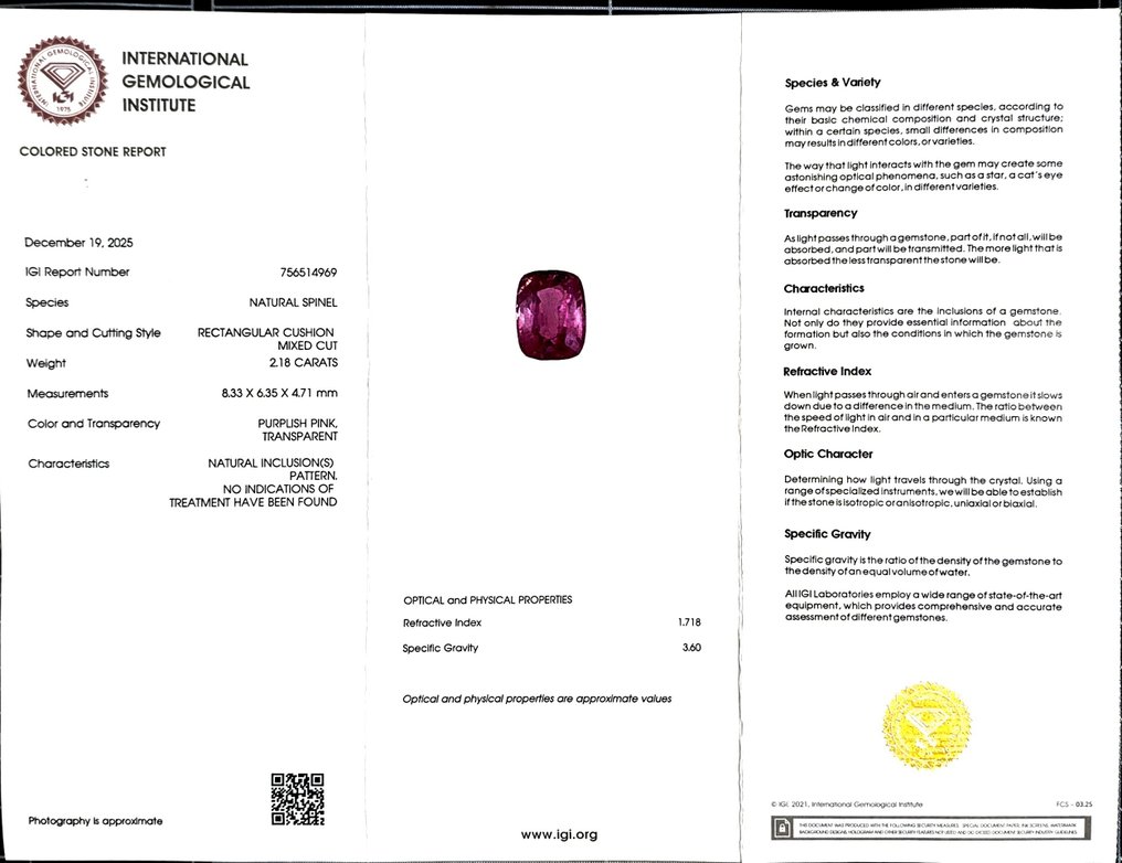 χωρίς τιμή ασφαλείας Σπινέλιος - 2.18 ct - International Gemological Institute (IGI) #2.1