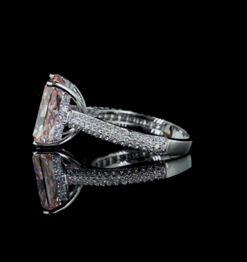 戒指 - 14 克拉 白金 -  6.37ct. tw. 粉紅色 鉆石 (彩色實驗室培育鑽石) - 鉆石 #3.2