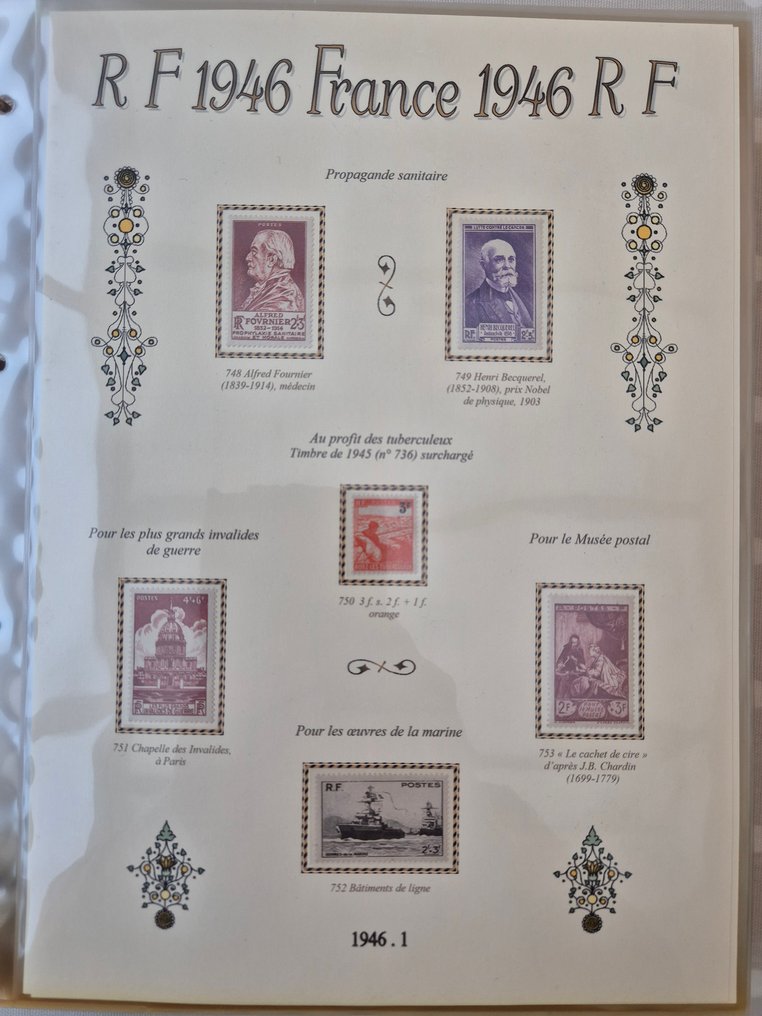 France 1945/1965 - Moderns, from No. 734 to No. 1467 N**, N* and NSG, nicely presented in a folder. Very beautiful. - Yvert #3.2