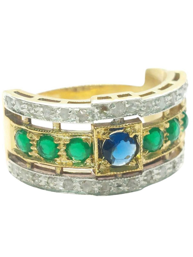 No reserve price - Ring - 9 kt. Silver, Yellow gold Sapphire - Mixed gemstones #3.2