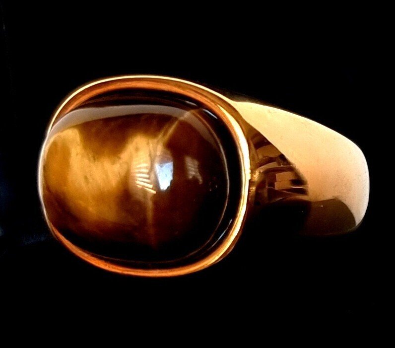 Chevalière massive - Ouvragé - Cabochon - Œil de tigre - Protège de la magie noire et des maléfices - Bague #3.2