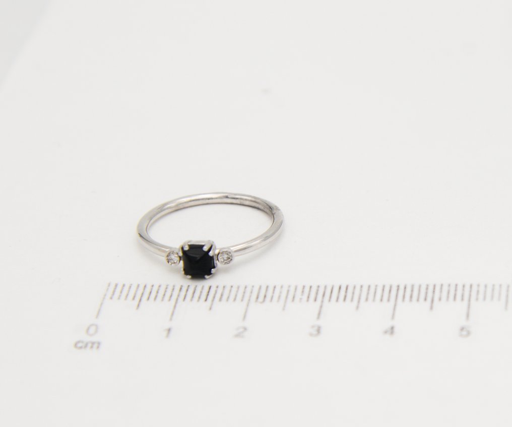 Bague - 18 carats Or blanc Saphir - Diamant #2.1