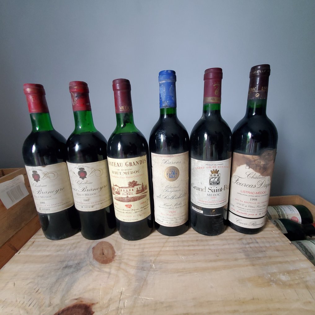 1981 x 2 Chateau Vieux Braneyre 1984 Chateau Grandis 1986 Barons de Rothschild - Bordeaux 1989 Grand Saint Brice & 1998 Chateau Fourcas Dupré - 6 Flaskor (0,75L) #1.0