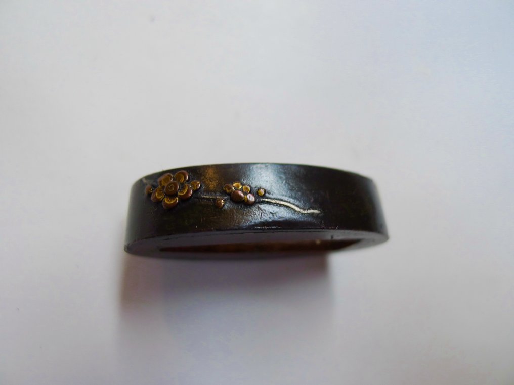 美丽的金镶嵌花卉图案的扶手和头饰套装 - 铜 - 日本 - Late Edo period #3.2