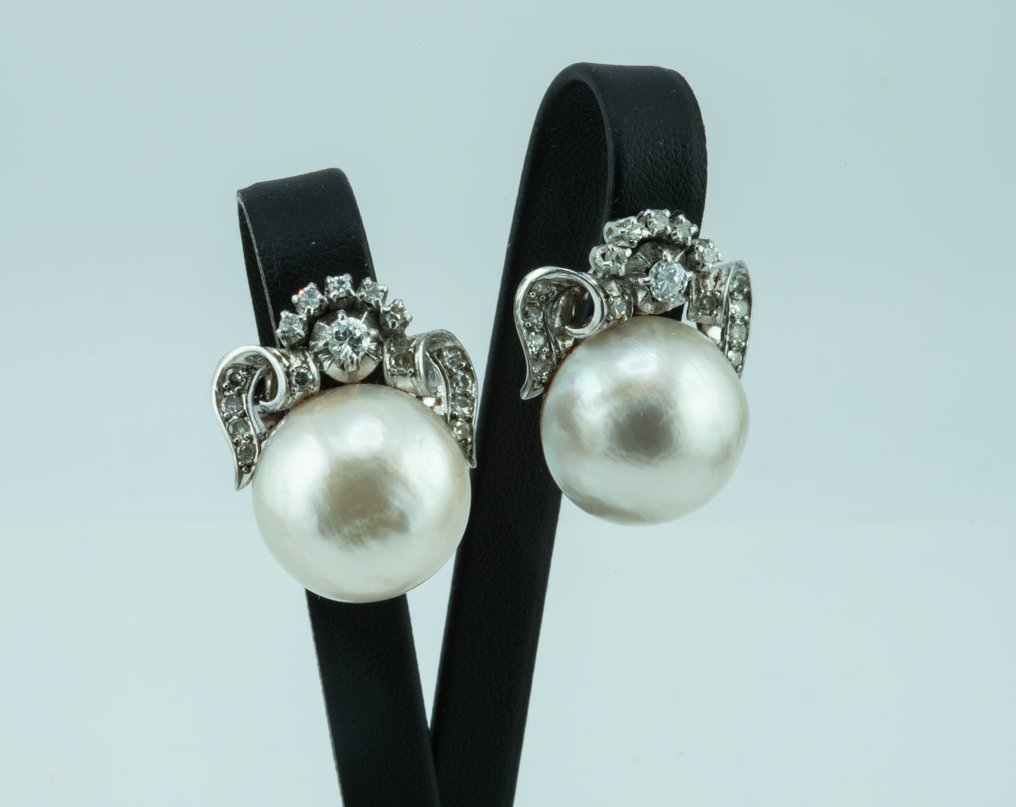 Pendientes - 18 quilates Oro blanco Perla - Diamante #4.3