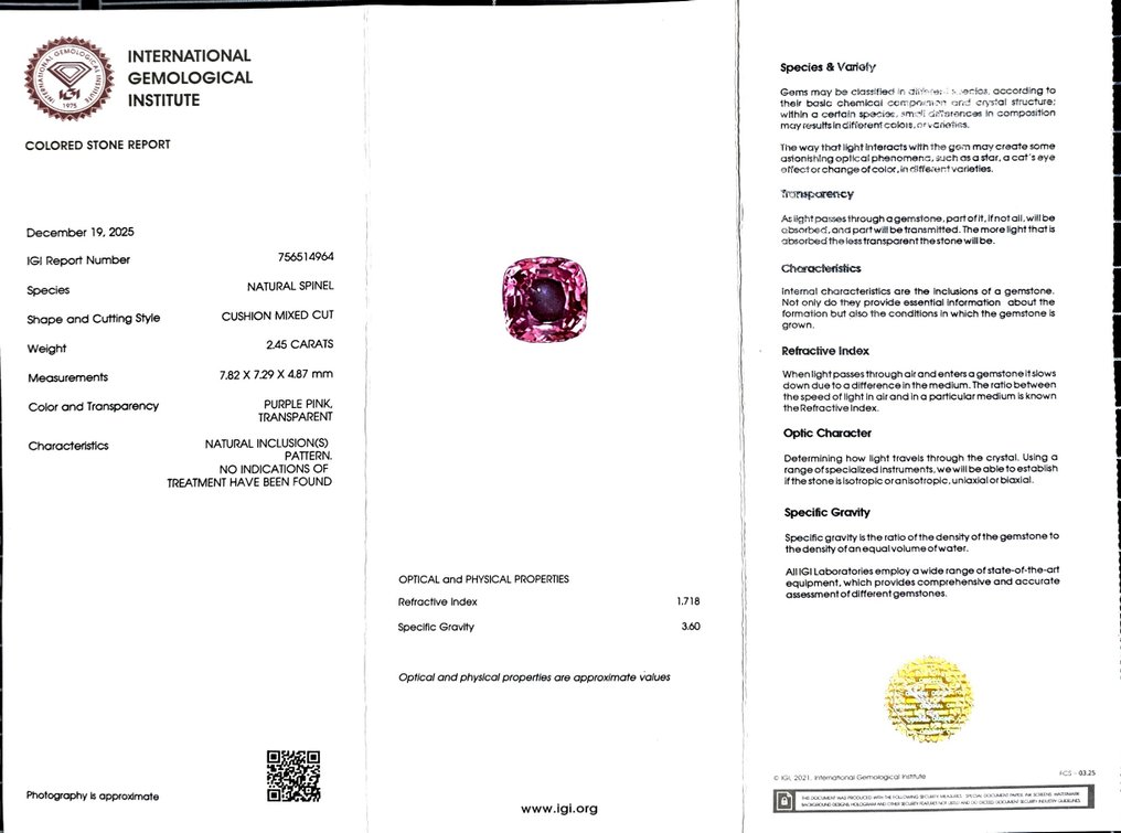 χωρίς τιμή ασφαλείας Σπινέλιος - 2.45 ct - International Gemological Institute (IGI) #2.1