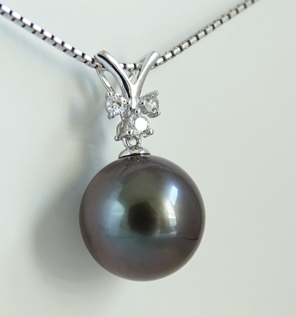 Hanger - 18 karaat Witgoud Parel - Diamant - Aubergine Glow, 12,38 mm #4.3