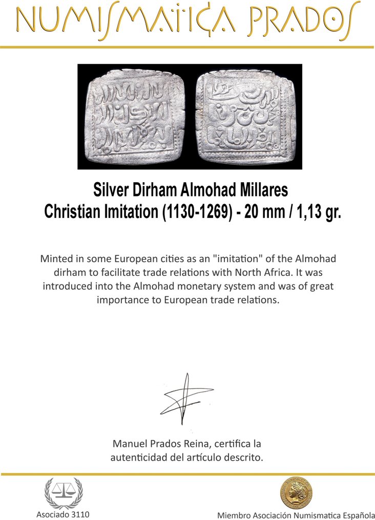 Almohade. Dirham Millares, Christian Imitation (1130-1269)  (Senza prezzo di riserva) #1.0
