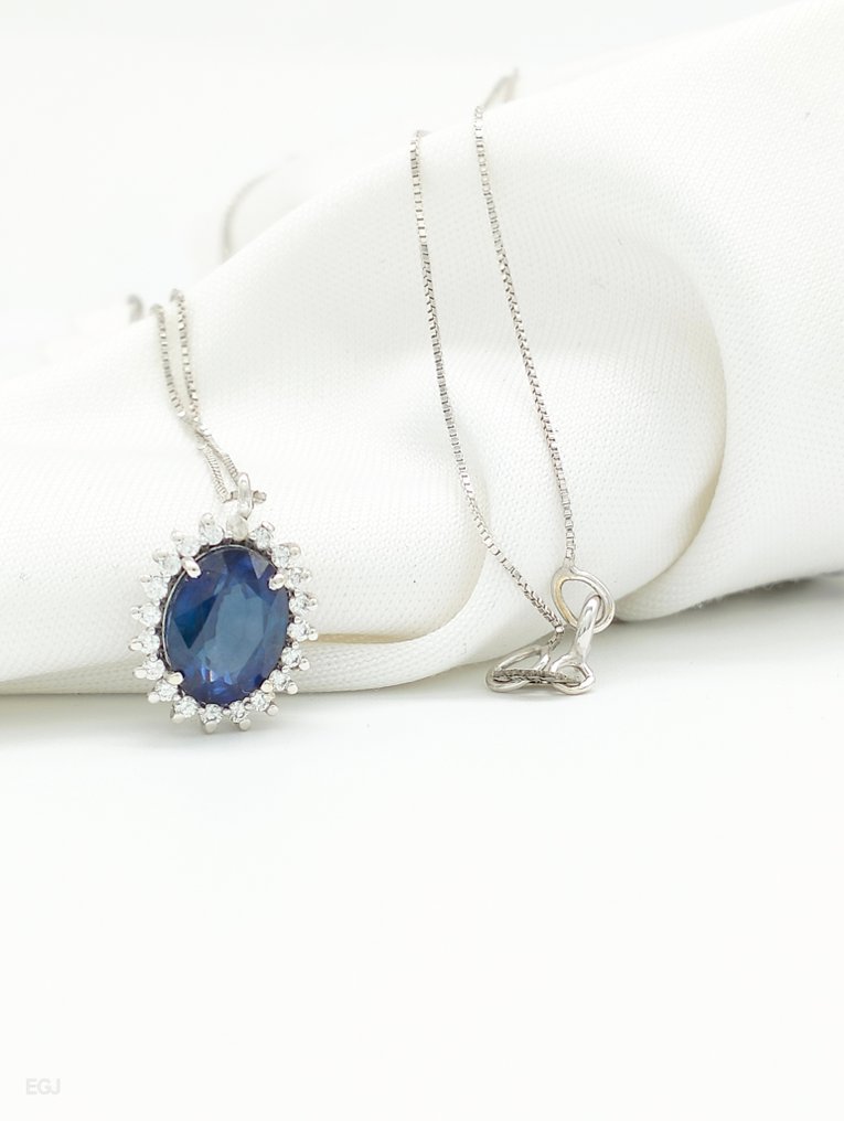 Sans prix de réserve - Collier - 14 carats Or blanc Saphir - Diamant #3.2