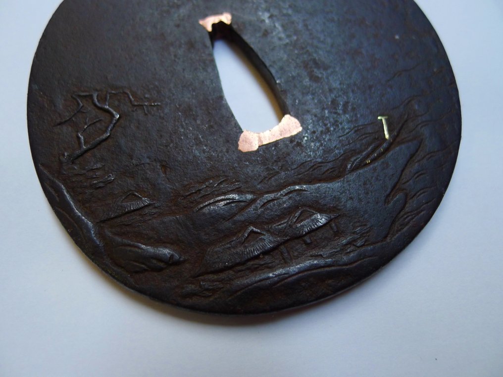 Mouton pagoda Sun Boat 自然风景图案大铁锢，附盒子 - 日本 - Mid Edo period #1.0