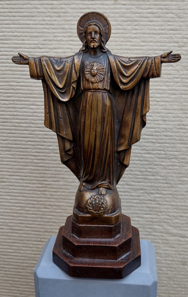 小雕像 - Bronzen Christusfiguur - 26 cm - 青銅色, 木 #1.0