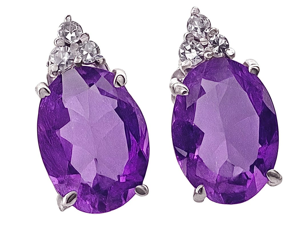χωρίς τιμή ασφαλείας - Σκουλαρίκια - 18 καράτια Λευκός χρυσός Αμέθυστος - Διαμάντι #1.0