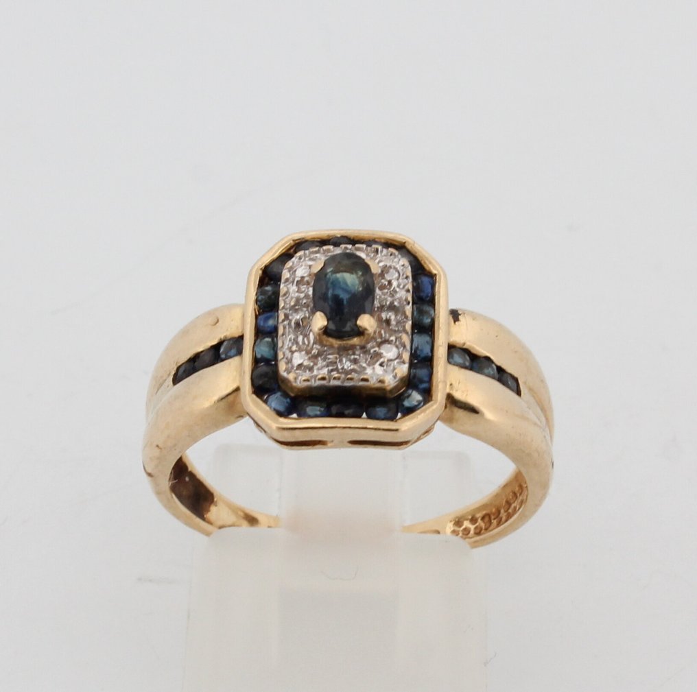 χωρίς τιμή ασφαλείας - Δαχτυλίδι - 18 καράτια Κίτρινο χρυσό Ζαφείρι - Διαμάντι #1.0