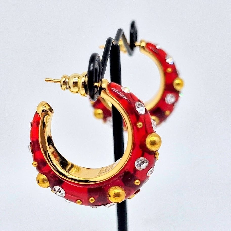 Céline - metal chapado en oro - Pendientes - Aro burdeos #1.0