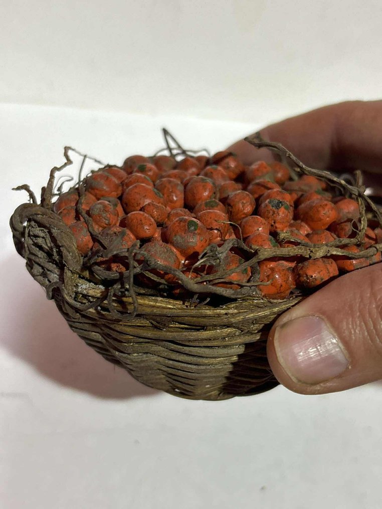 Sculpture, Cesto di Pomodori Presepe Napoletano fine 800 - 6.5 cm - Wood, Earthenware #4.3