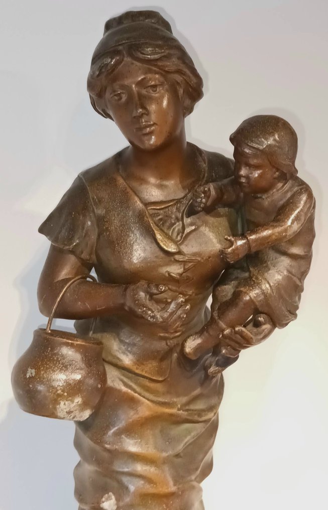 雕像, Groot Antiek Frans Beeld '' Moederschap'' - 54 cm - 粗鋅 #2.1