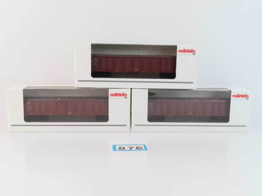 Märklin H0轨 - 47191 - 模型火车货运车厢 (3) - 3辆4轴高敞篷货车，带货物 - DB #2.1