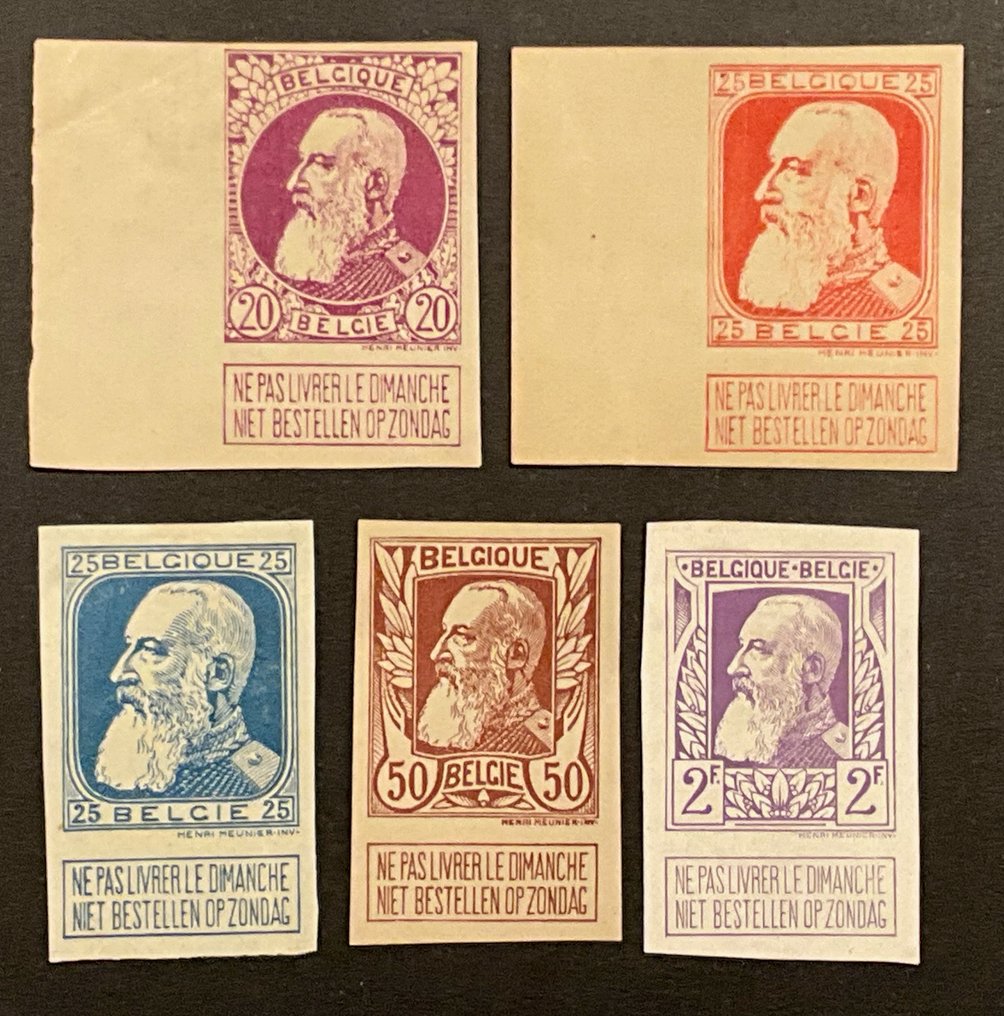 比利時 1905 - Leopold II - Grove Baard - 已采纳设计的样稿，呈现多种颜色 #2.1