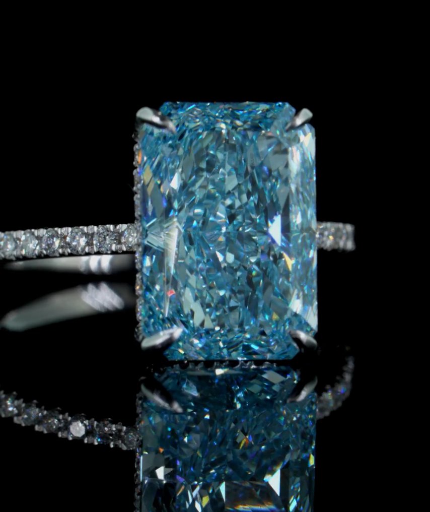 戒指 - 14 克拉 白金 - 6.75ct. tw. 藍色 鉆石 (彩色實驗室培育鑽石) - 鉆石 #3.2