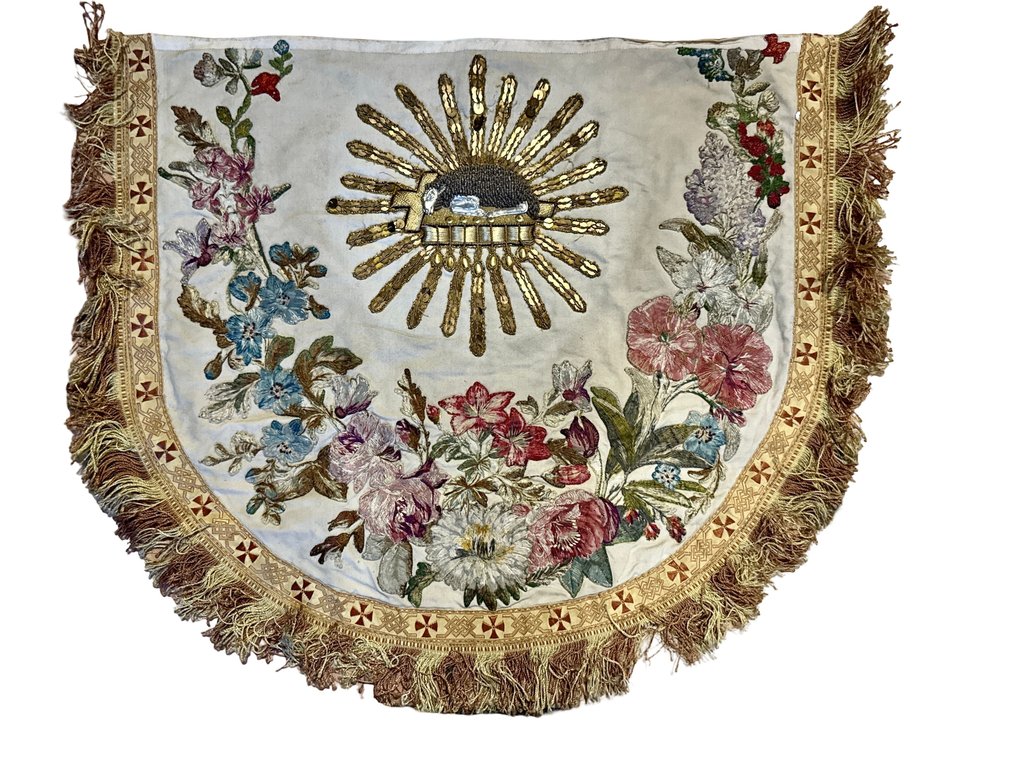 Θρησκευτικό ύφασμα damas - Agnus Dei - 65 εκ. - Αντίκες - Textile, Μετάξι - 1910-1920 #1.0