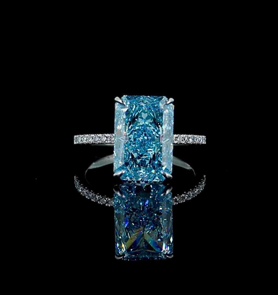 戒指 - 14 克拉 白金 - 6.75ct. tw. 藍色 鉆石 (彩色實驗室培育鑽石) - 鉆石 #4.3