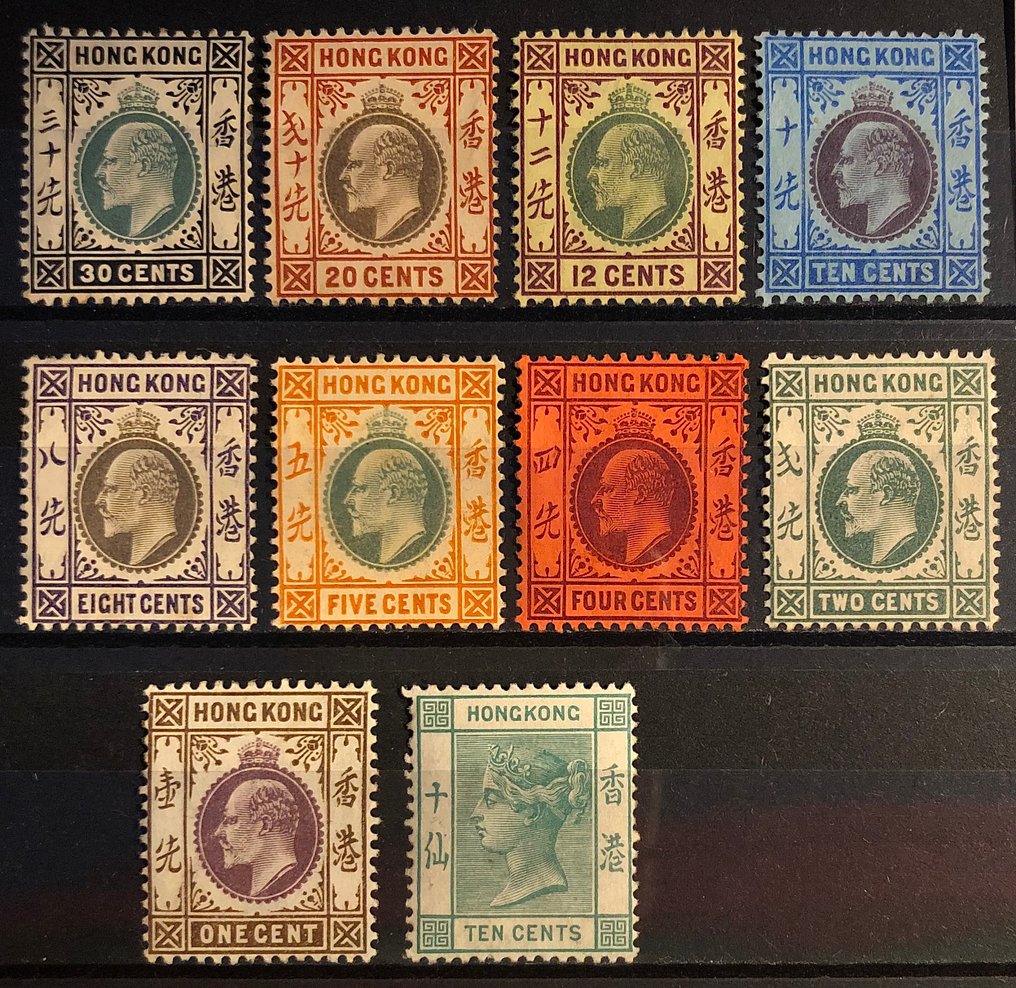 Hong Kong 1887/1903 - 1887, 10c « vert » Wz.CA MLH* 
1903, 1c-30c « Édouard VII » MLH*/neuf* - Michel Nr. 61-69 / 38a #1.0