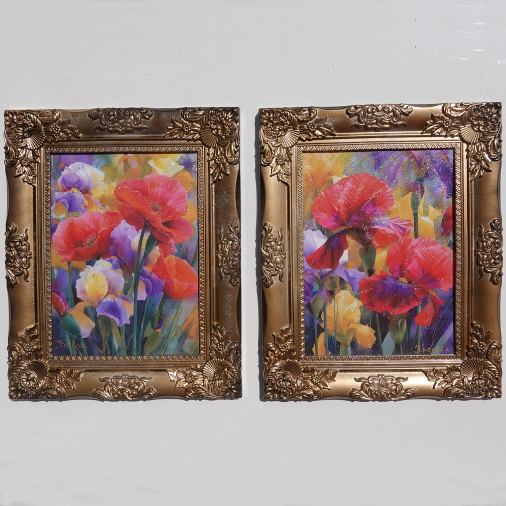 Ksavera - Iris B110 - diptych in gold frame #1.0