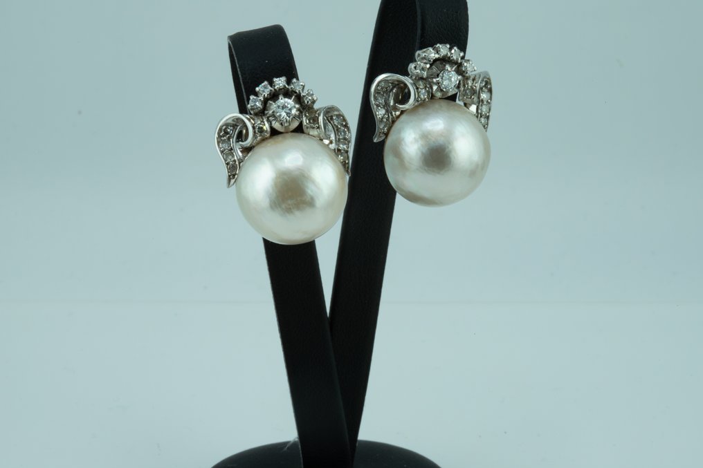 Pendientes - 18 quilates Oro blanco Perla - Diamante #1.0