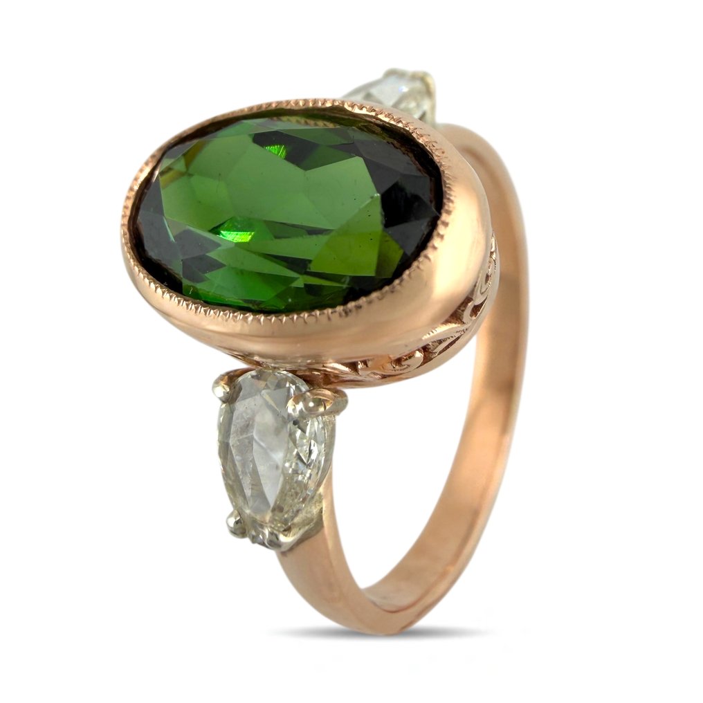 Ring - 14 karat Eksklusiv Imperial Russian 14K Rose Gold 2,30ct Tourmaline og Diamant Ring, Rosegull -  2.30ct. tw. Turmalin #1.0