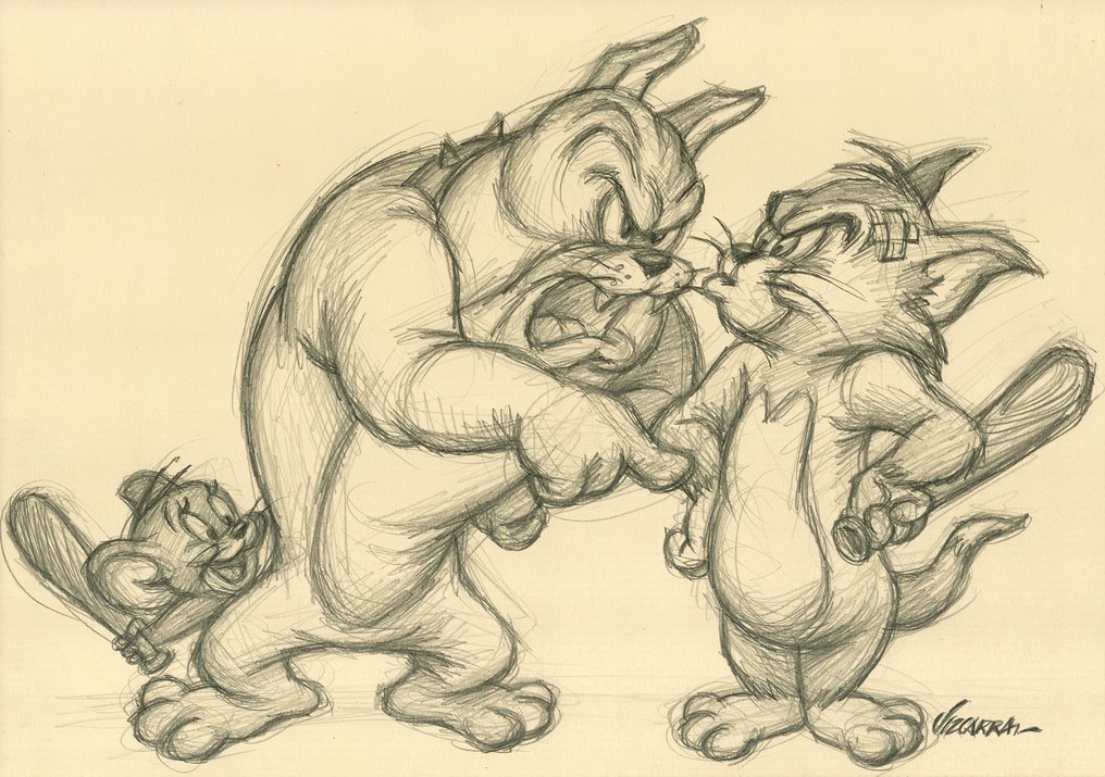 Joan Vizcarra - 原始铅笔 - Tom & Jerry: Baseball Trouble – Hand Signed #2.1