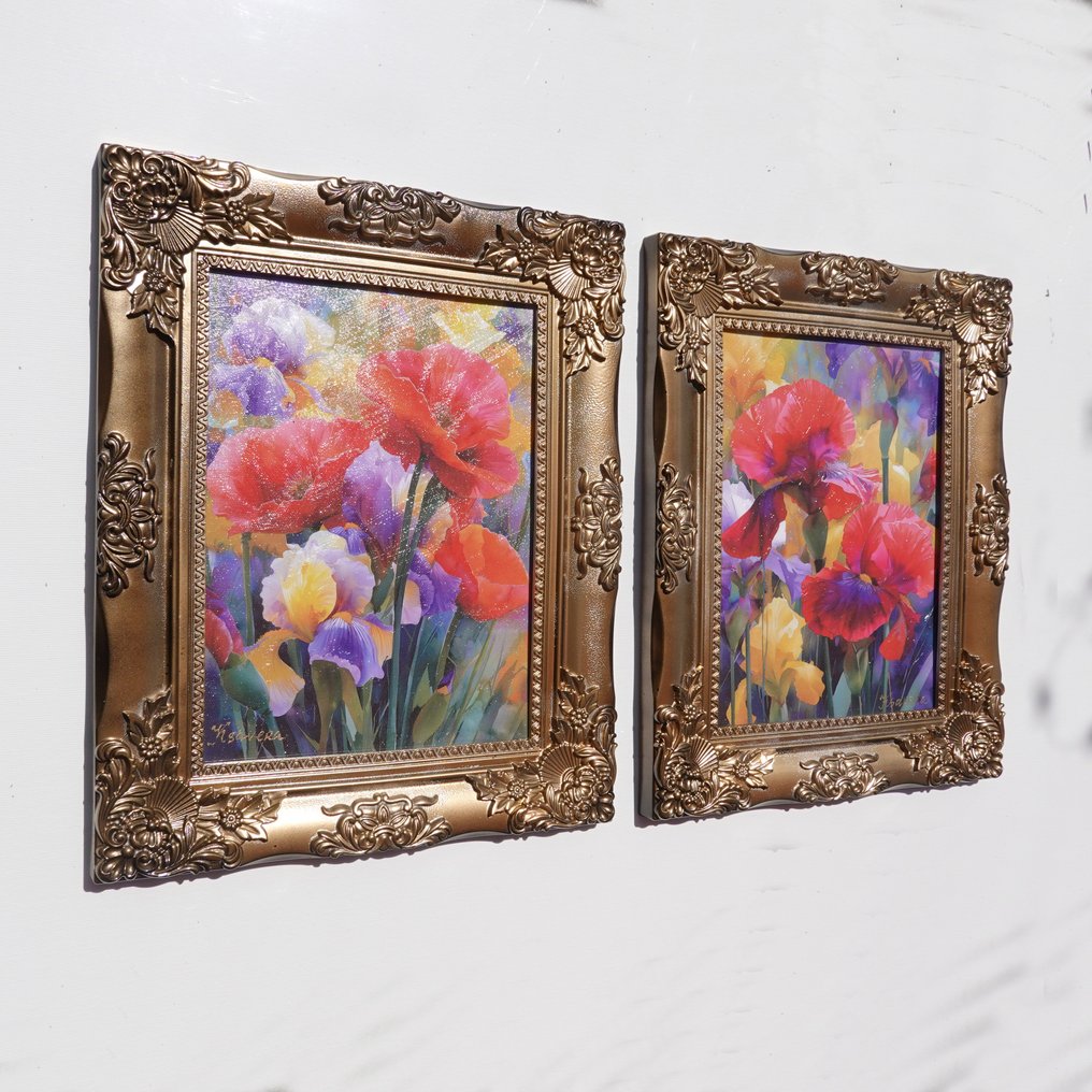Ksavera - Iris B110 - diptych in gold frame #3.2