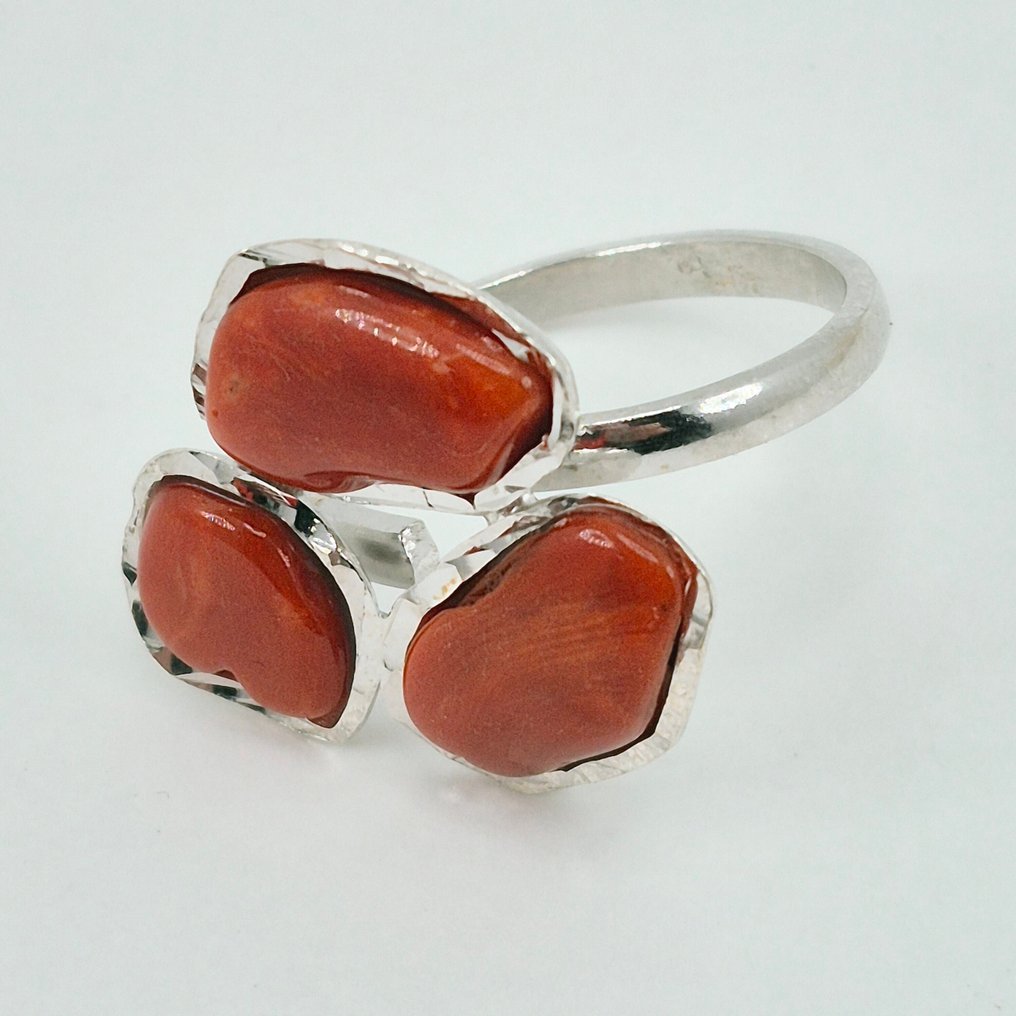 Coral rojo - Plata - Anillo - Corallo Mediterráneo #1.0