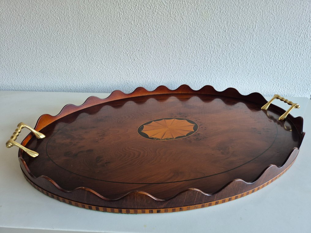 Δίσκος - Επένδυση από ξύλο μαόνι και καρποφόρου δέντρου, μπρούντζος / ορείχαλκος. - XL, καρυδιά ξύλο #1.0