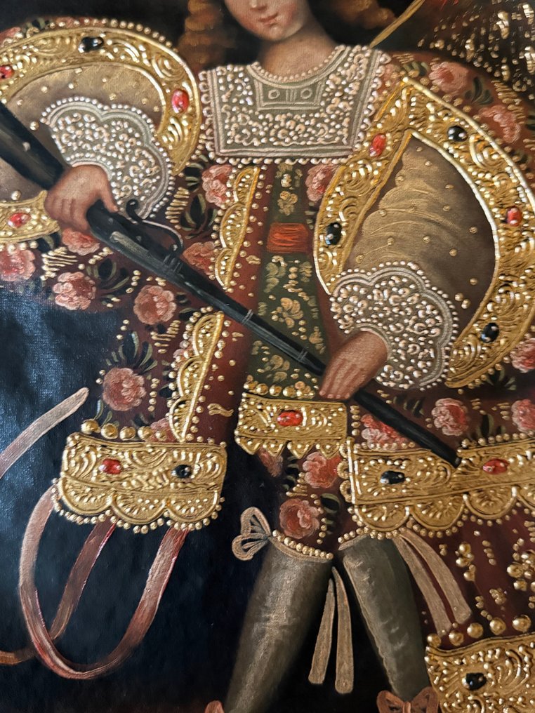 Cuzco school (Mid XX) - Archangel St Miguel with Archebus #4.3